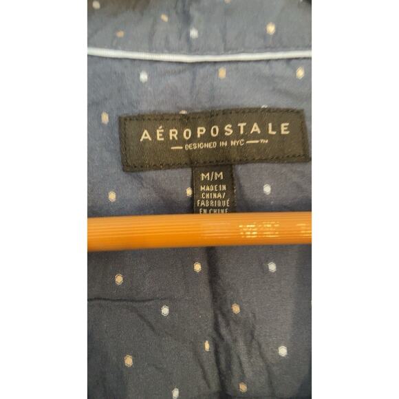 Aeropostale Mens Medium Casual Long Sleeve Button Down Polka Dot Shirt Blue - Picture 2 of 3